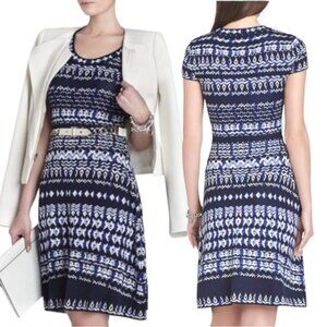 BCBGMaxAzria Hailee Dress Size Medium Blue Gray Silk Cotton Tapestry Jacquard